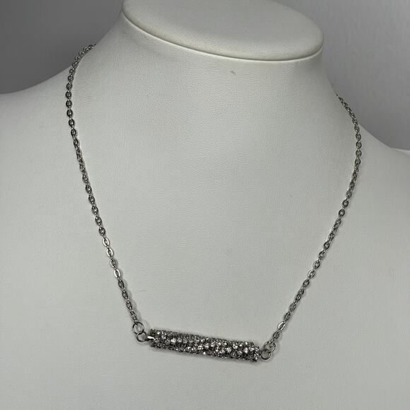 necklace matching earrings costume jewelry silver tone chain link barrel pendant - Picture 7 of 12